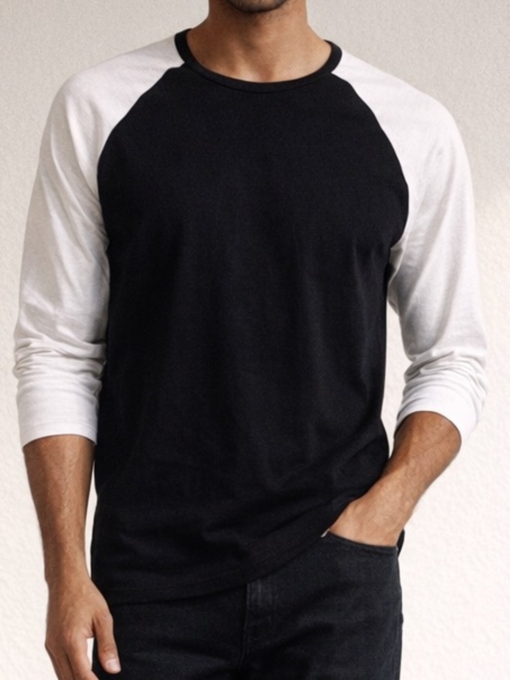 Men’s Raglan Long Sleeve Shirt • Black & White • Size L